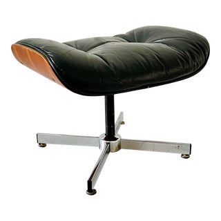 Vintage Herman Miller Eames Style Black Leather Plycraft Ottoman For Sale