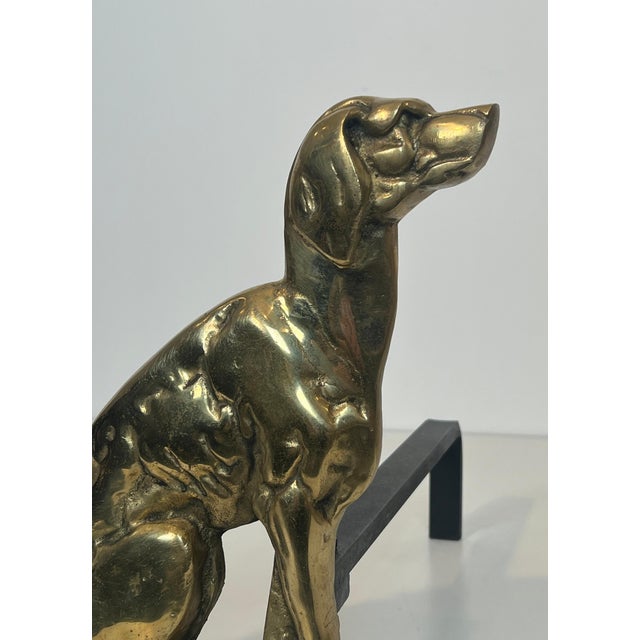Metal Pair of chiseled bronze andirons representing dogs For Sale - Image 7 of 12