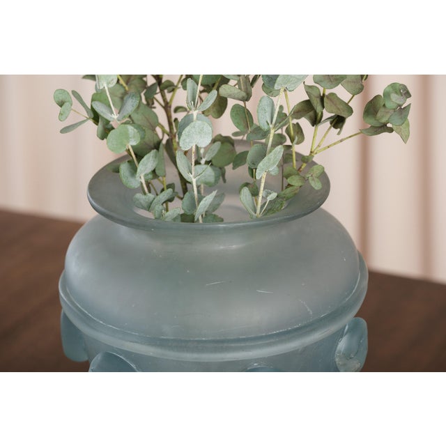 Vintage Frosted Aqua Glass Vase For Sale - Image 11 of 18