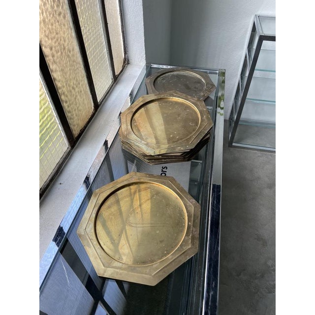 Vintage Hexagonal Golden Plates, 1970s, Set of 14 For Sale - Image 6 of 14