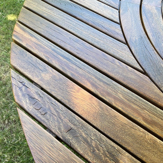 Outdoor Wood Table With Lazy Suzy Center - 63" Round For Sale - Image 12 of 18