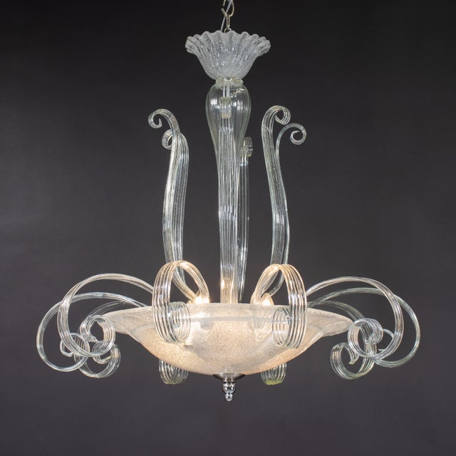 Ercole Barovier Large MCM Rugiada and Cristallo Murano Chandelier Attributed to Ercole Barovier For Sale - Image 4 of 18