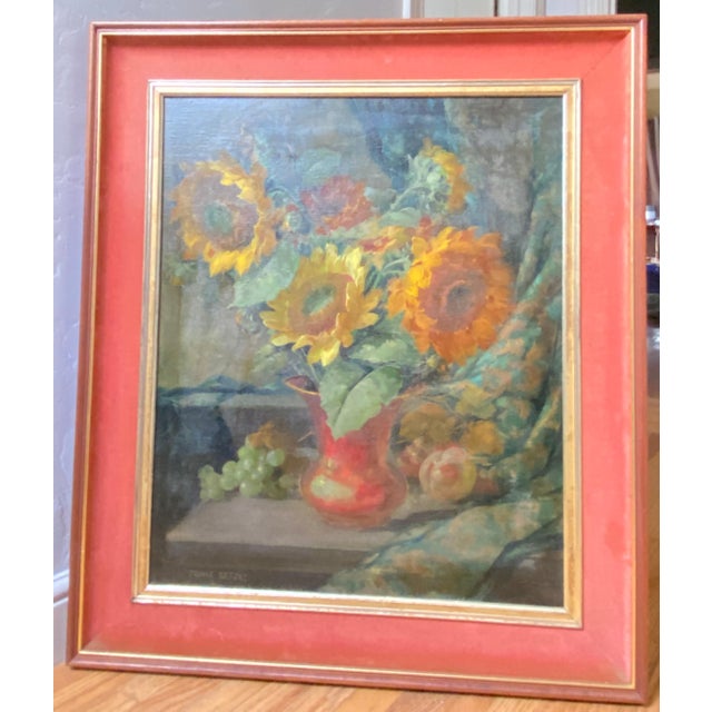 Mid Century Floral Still Life of Sunflowers Signed Prince Betzky 1946 For Sale - Image 4 of 9