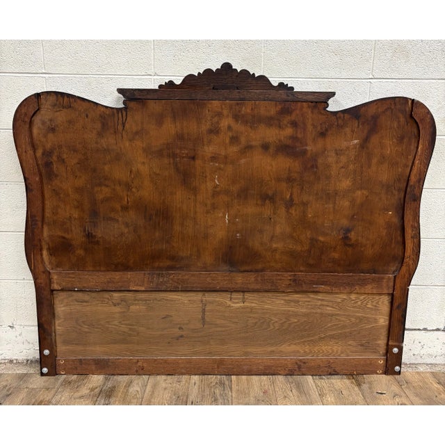 Wood Vintage Queen or Full Size French Rococo Louis XV Style Tiger Oak Headboard For Sale - Image 7 of 7