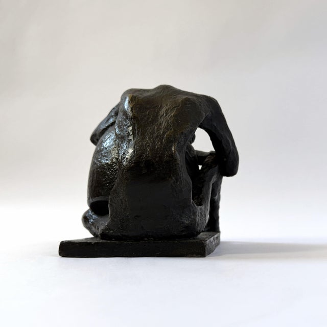 Contemporary Modernist Bronze Seated Figure With Bowl – Abstract Figurative Sculpture For Sale - Image 3 of 8