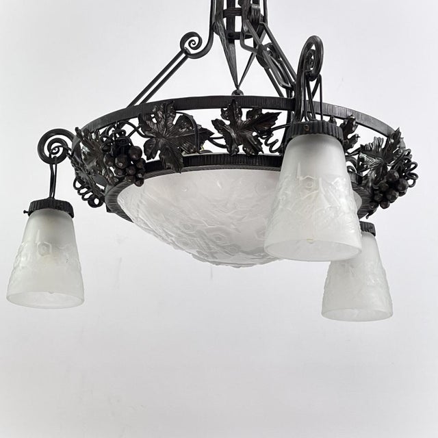 Art Deco Wrought Iron Ceiling Lamp from Muller Freres, Luneville, 1930s For Sale - Image 10 of 14