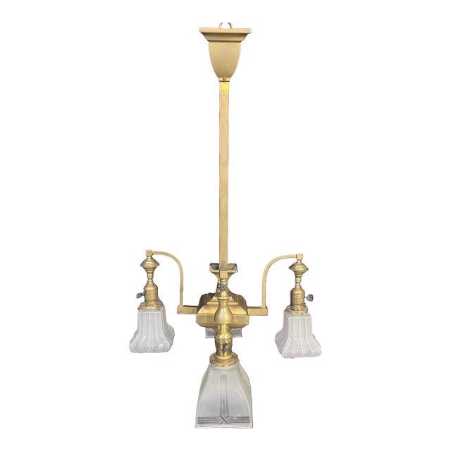 Mission Brass Four Light Chandelier For Sale