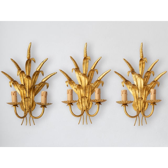 Italian Gold Gilt Wheat Sheaf Wall Sconces, 2010s, Set of 3 For Sale - Image 12 of 12