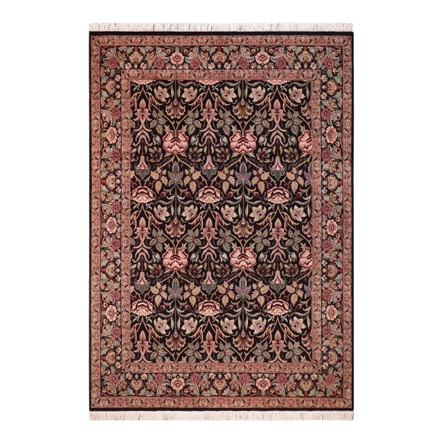 Floral 1990's Pak-Persian Black/Brown Wool Rug - 8'2'' X 10'3'' For Sale