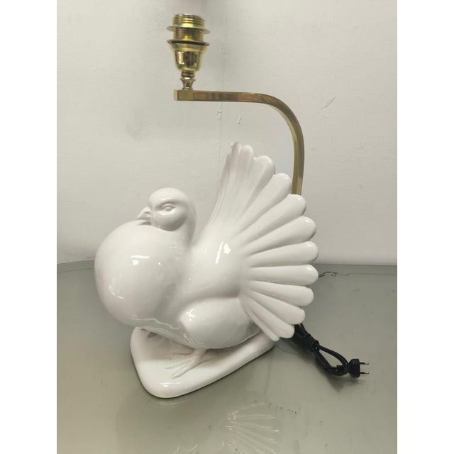 Pigeon-Shaped Porcelain Lamp with Fabric Lampshade, 1970s For Sale - Image 18 of 18