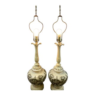 Vintage Italian Capodimonte Floral Relief Table Lamps - Pair For Sale