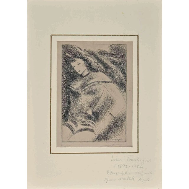 The Posing Woman is an Original lithograph realized by Louis Touchagues in the mid 20th Century. Hand-signed on the lower...