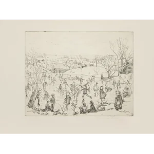 1939 After Lauren Ford "Milton Pond, Thanksgiving Day", First Edition Period Offset Lithograph
