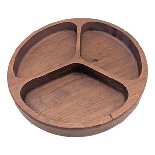 1970s Teak Wood Partitioned Snack Bowl For Sale