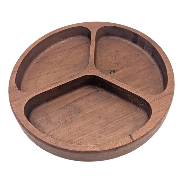 1970s Teak Wood Partitioned Snack Bowl For Sale