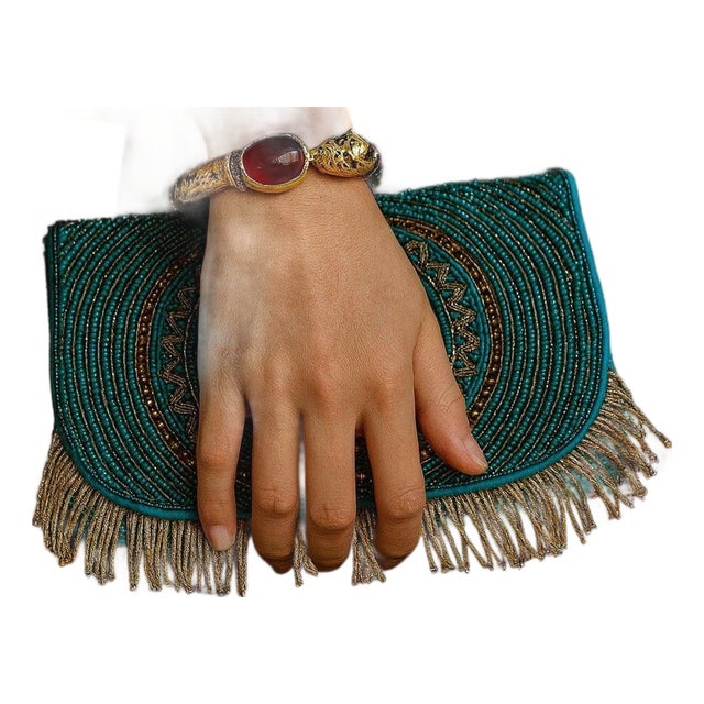 Bochic "Orient" Red Ruby & Multi Sapphire Dragon Bangle Set In 18K Gold & Silver For Sale