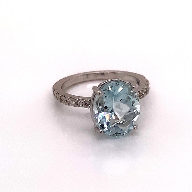 2010s Natural Aquamarine Diamond Ring 14k White Gold 5.09 TCW Certified For Sale - Image 5 of 14