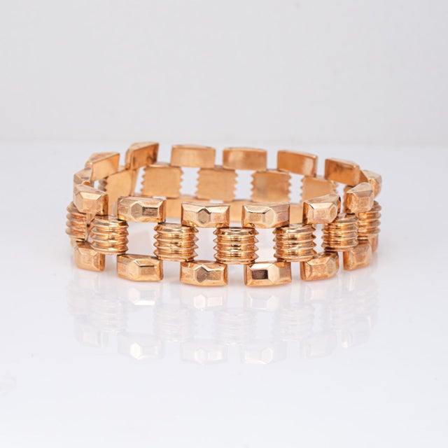 Stylish vintage retro square link bracelet crafted in 19 karat Portuguese rose gold (circa 1940s). A great example of...