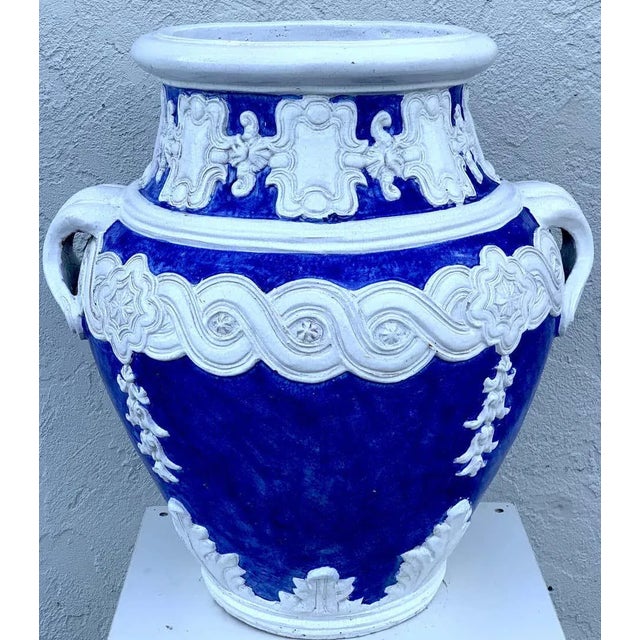 Late 20th Century Italian Blue and White Della Robbia Style Jardiniere, Provenance, Celine Dion For Sale - Image 4 of 11