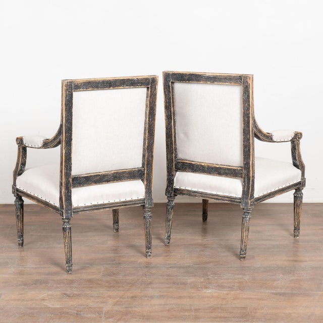 Pair 19th Century Swedish Gustavian Black Painted Armchairs For Sale - Image 11 of 11