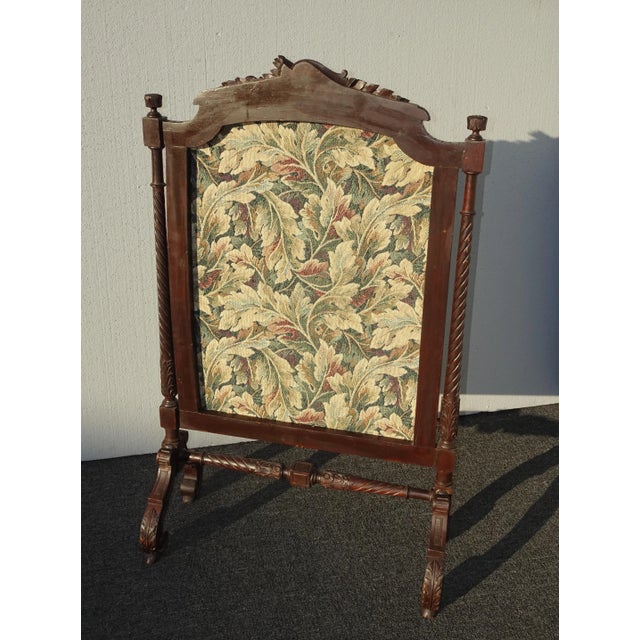 French Provincial Vintage French Provincially Carved W Floral Tapestry Fireplace Screen Decor For Sale - Image 3 of 11