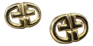1980s Costume Jewelry Logo Gilt Metal Earrings by Givenchy