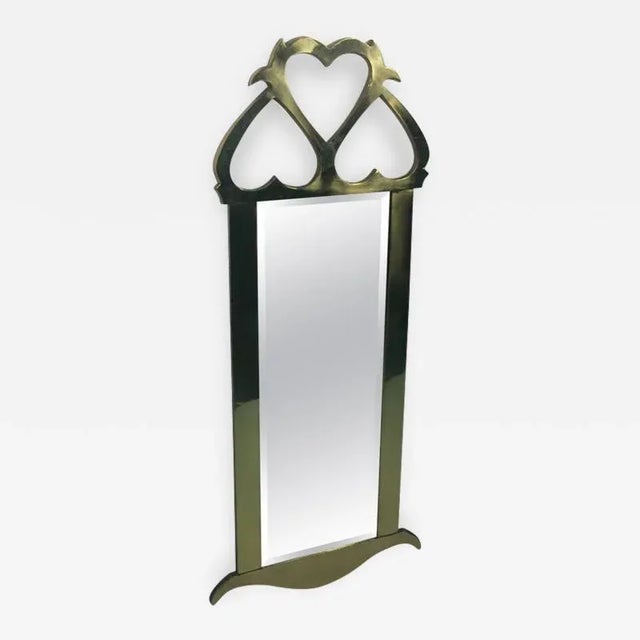 Metal Italian Modernist Cast Brass Heart Design Mirror For Sale - Image 7 of 7