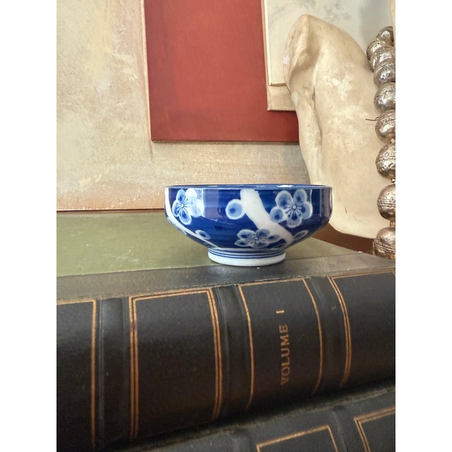 Vintage Omc Japan Cherry Blossom Bowl Blue and White Mid Century Ceramic For Sale - Image 4 of 6