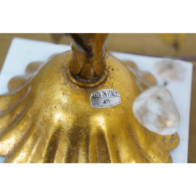Mid 20th Century Italian Mid Century Hollywood Regency Florentine Gilt Tole Drop Crystal Lamps For Sale - Image 9 of 17