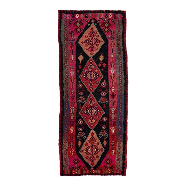 Mid-20th Century Turkish Kilim Pink Handmade Tribal Wool Rug For Sale