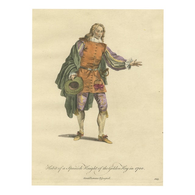 Jefferys, Spanish Knight of the Golden Key in 1700, Hand Colored Costume Plate, 1757, Engraving For Sale