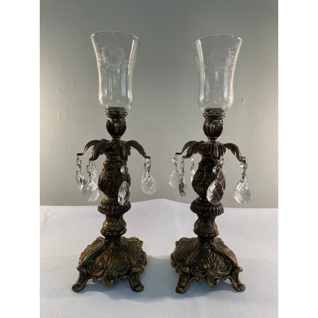Early 20th Century French Baroque Style Brass Candle Holders With Votives - a Pair For Sale - Image 13 of 13