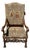 Late 19th Century Victorian Carved Wood Distressed Needlepoint Armchair Tall Back Throne Chair For Sale