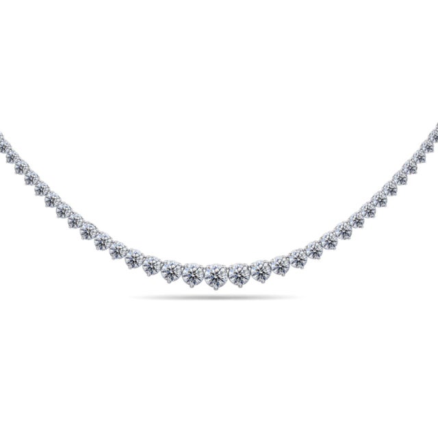 15.50 Carat Total Natural Graduated Diamond Riviera Necklace in Platinum. This unisex necklace features 134 individual...