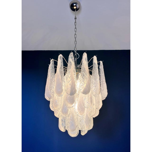 Italian Murano Glass Lattimo Petals Chandelier, 1990s For Sale - Image 14 of 18