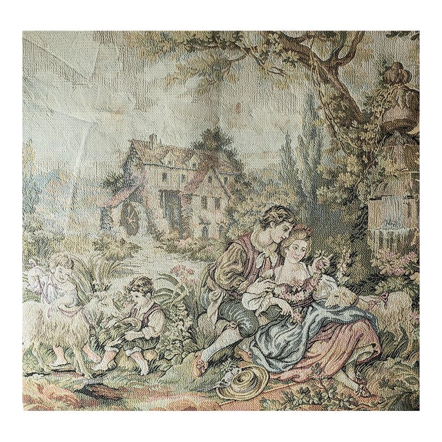 Vintage French "Noble Pastorale" Trammé Needlepoint Tapestry – 25" X 25" For Sale