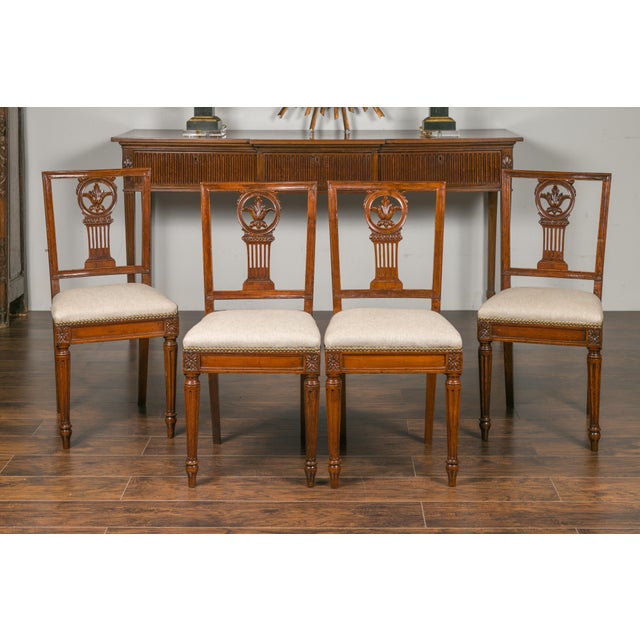 Set of Four Italian 1820s Neoclassical Dining Room Chairs with Carved Splats For Sale In Atlanta - Image 6 of 12