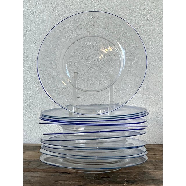 Vintage Italian Carloe Scarpa for Murano Blue Tipped Glass Plates - Set of 12 For Sale - Image 9 of 12