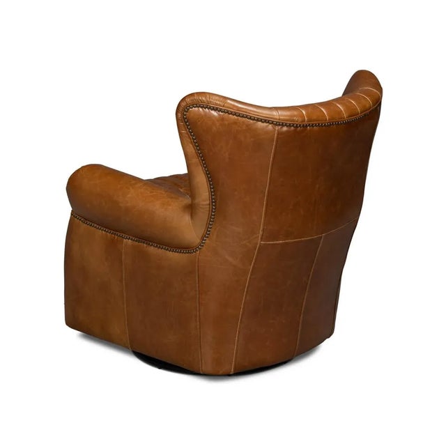 Contemporary Classic Brown Leather Chair For Sale - Image 3 of 12