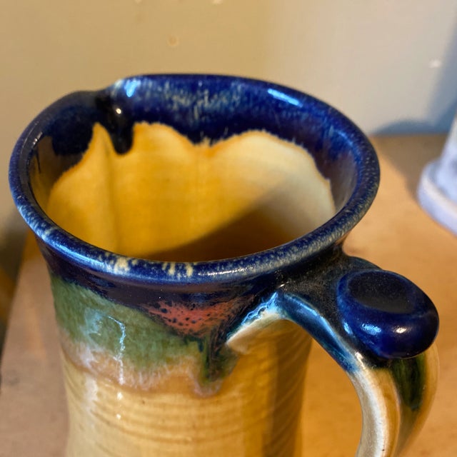 1980s Handmade Glazed Pottery Pitcher or Vase For Sale - Image 4 of 6