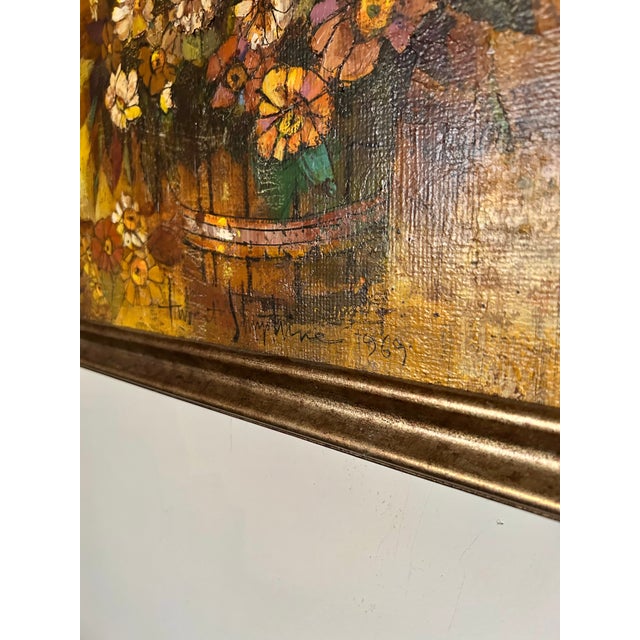1960s 1960s Midcentury Signed Pallet Knife Oil Painting Still Life of Flowers, Framed For Sale - Image 5 of 6