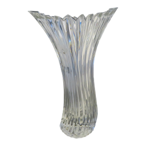 Late 20th Century Mikasa Crystal Diamond Fire 8.25” Flower Vase Curved Stem Art Deco Style Japan