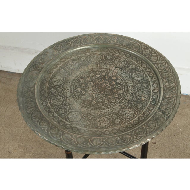 Antique Persian copper tinned silver tray on folding Stand. Amazing finely hand chiselled very fine intricate floral work...