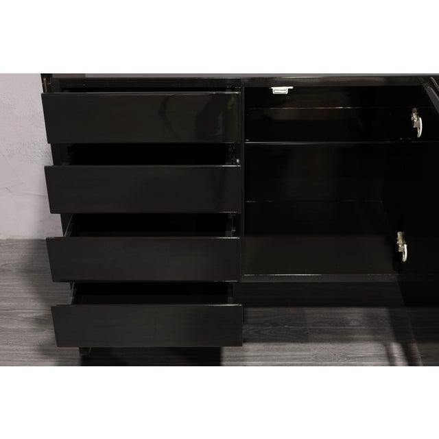Wood Mid 20th Century Milo Baughman for Thayer Coggin Black Lacquer Sideboard For Sale - Image 7 of 8