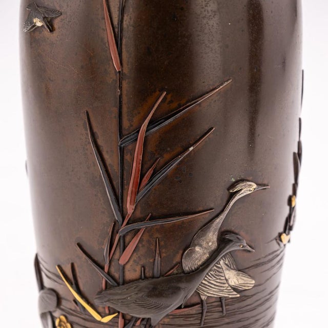 Antique Japanese Meiji Inlaid Bronze Ovoid Vases by Miyabe, 19th Century, Set of 2 For Sale - Image 12 of 18