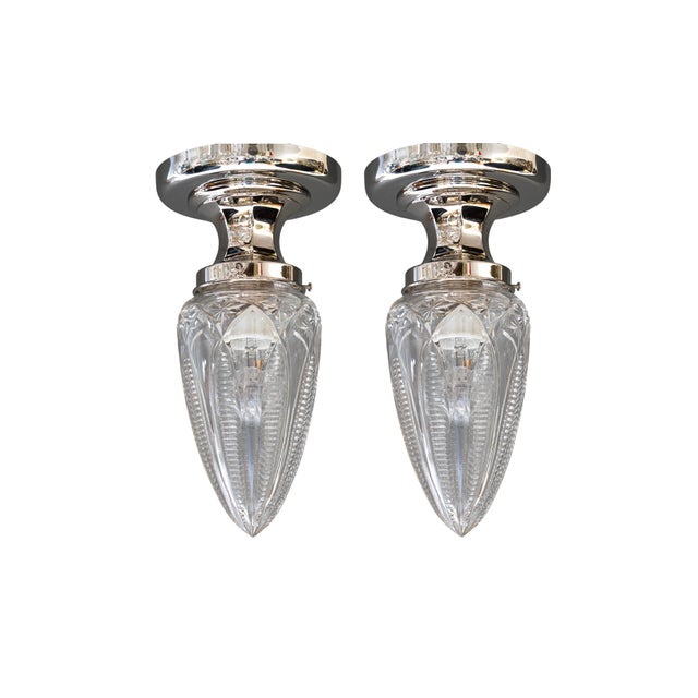 Vintage Nickel-Plated Ceiling Lamps with Cut Glass Shades, 1920, Set of 2 For Sale - Image 17 of 17