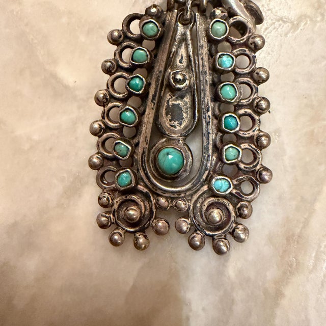 Mexican Dangle Earring Sterling Silver Turquoise Stones Barretto Matilde Poulat For Sale - Image 11 of 18