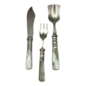 Antique Sheffield Silverplate Petit Set With Mother-of-Pearl Handles (Set of 3)