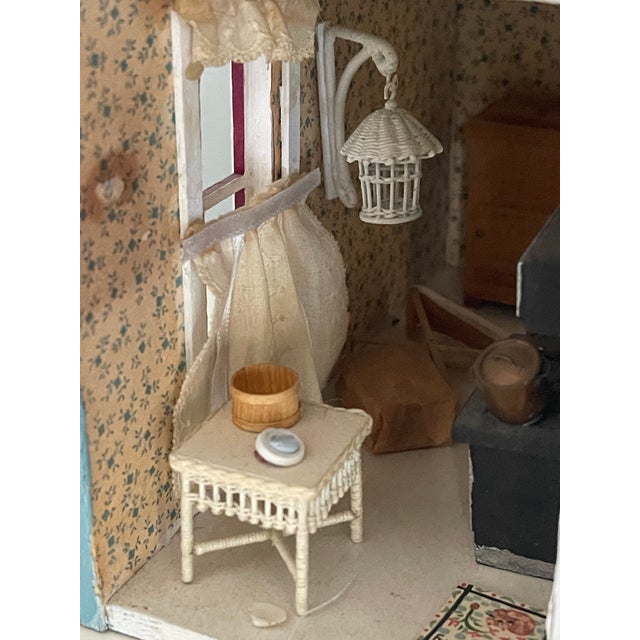1960 Vintage Dollhouse Blue Cottage Handmade Furnished For Sale - Image 14 of 17