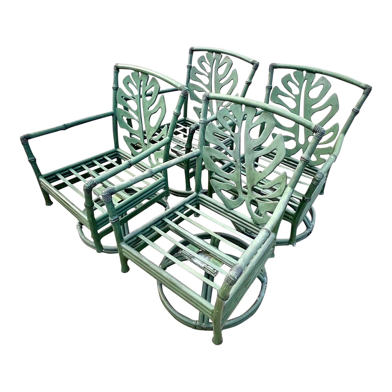 Vintage Coastal Cast Aluminum Swivel Chairs Set of 4 Chairish